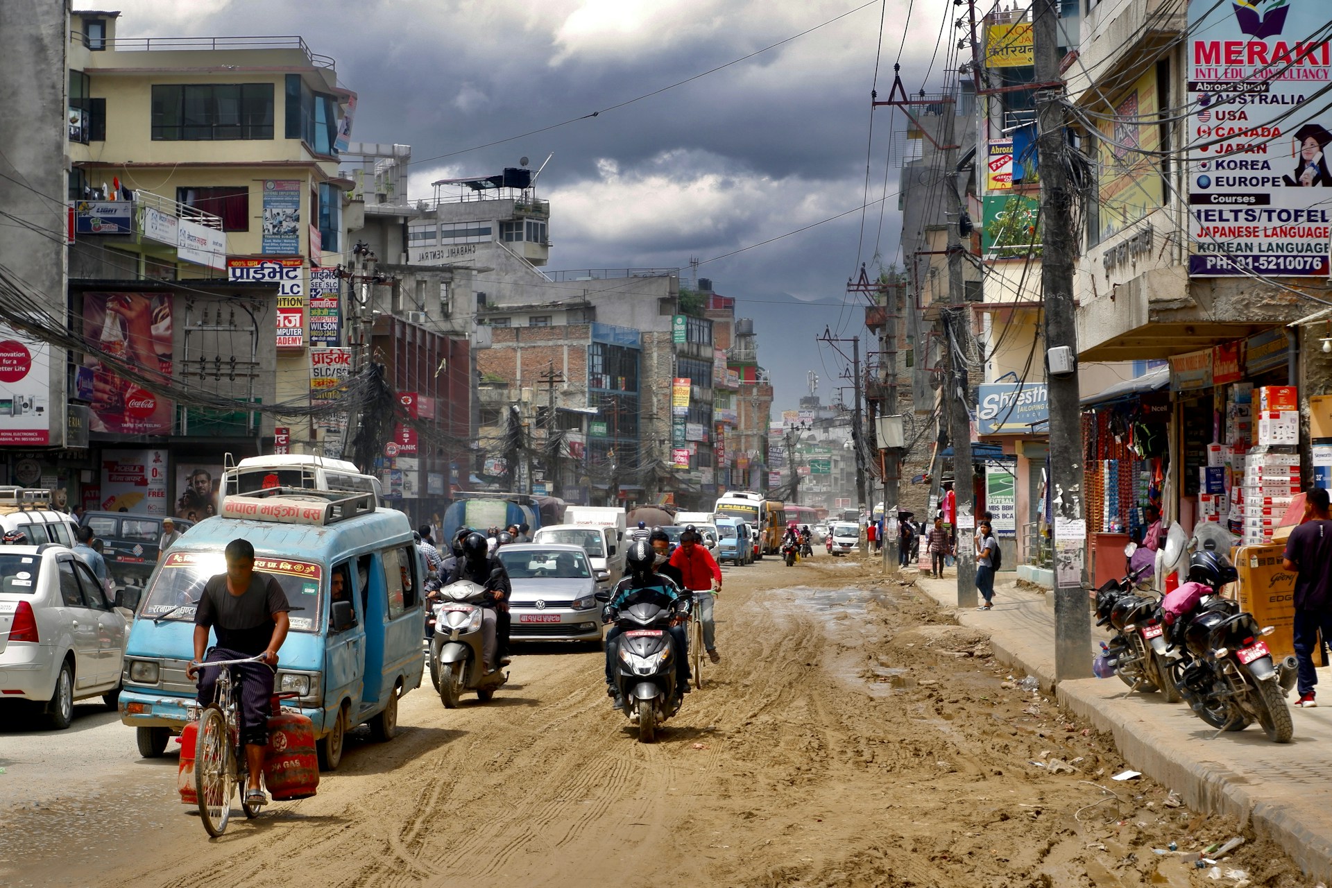 Driving in Nepal in traffic rich bad roads
